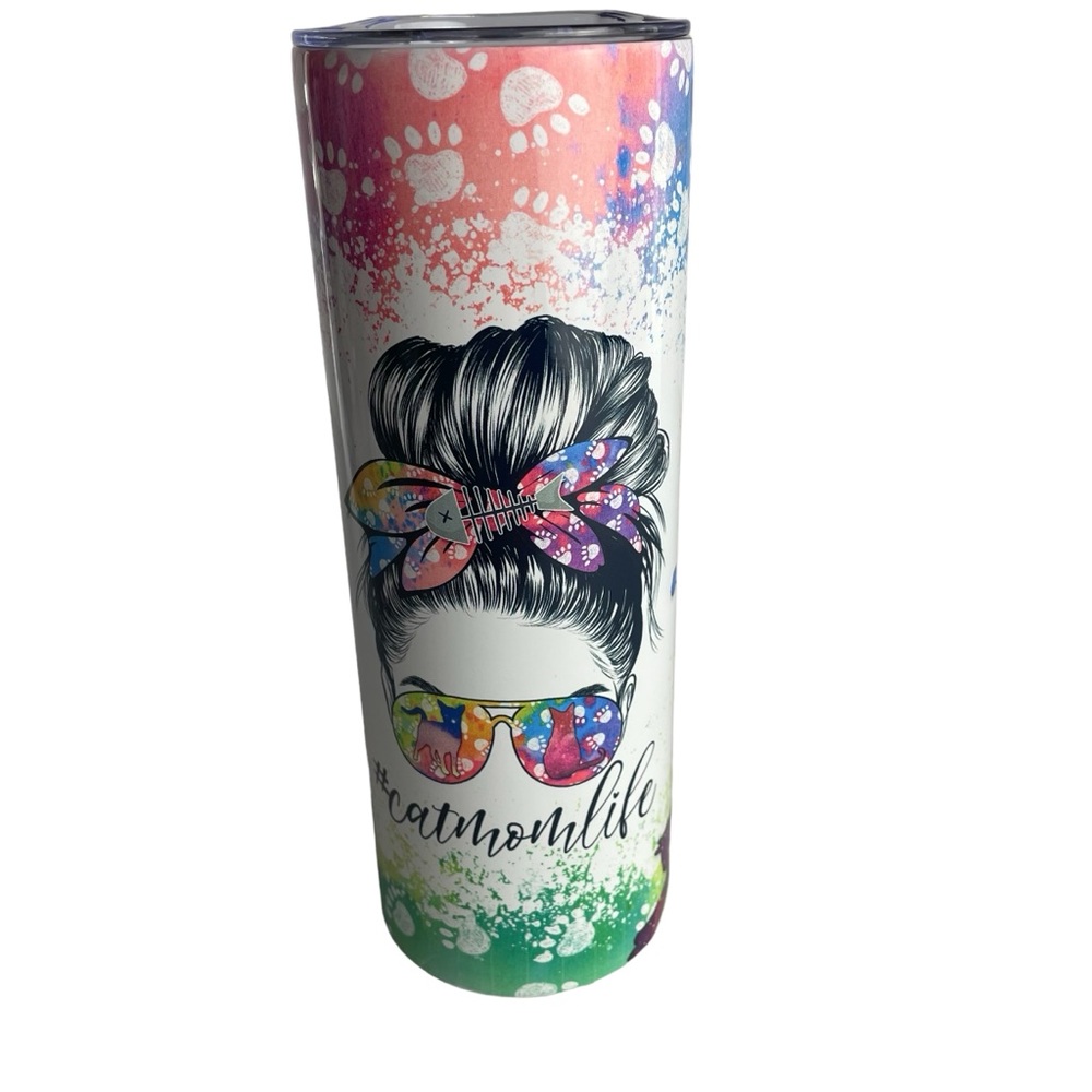20 Ounce Stainless Steel Sublimated Cat Mom Life Tumbler. NEW.